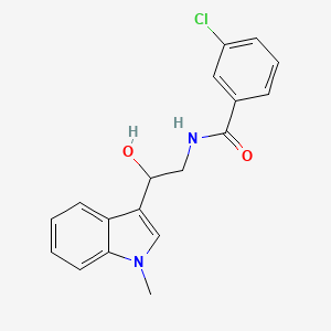 molecular formula C18H17ClN2O2 B2745380 3-chloro-N-(2-hydroxy-2-(1-methyl-1H-indol-3-yl)ethyl)benzamide CAS No. 1448075-68-0
