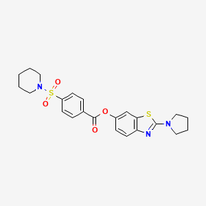 molecular formula C23H25N3O4S2 B2745393 2-(Pyrrolidin-1-yl)benzo[d]thiazol-6-yl 4-(piperidin-1-ylsulfonyl)benzoate CAS No. 941890-36-4