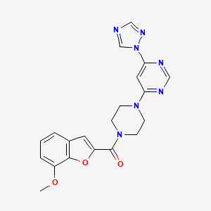 molecular formula C20H19N7O3 B2745398 (4-(6-(1H-1,2,4-triazol-1-yl)pyrimidin-4-yl)piperazin-1-yl)(7-methoxybenzofuran-2-yl)methanone CAS No. 1798488-15-9