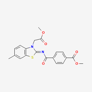 molecular formula C20H18N2O5S B2745411 (Z)-甲酸N-(3-(2-甲氧基-2-氧乙基)-6-甲基苯并[d]噻唑-2(3H)-基亚甲基)苯甲酸酯 CAS No. 897616-96-5