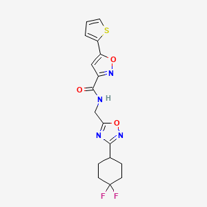 molecular formula C17H16F2N4O3S B2745413 N-((3-(4,4-difluorocyclohexyl)-1,2,4-oxadiazol-5-yl)methyl)-5-(thiophen-2-yl)isoxazole-3-carboxamide CAS No. 2034232-48-7