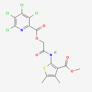 molecular formula C16H12Cl4N2O5S B2745418 {[3-(Methoxycarbonyl)-4,5-dimethylthiophen-2-yl]carbamoyl}methyl 3,4,5,6-tetrachloropyridine-2-carboxylate CAS No. 878073-30-4