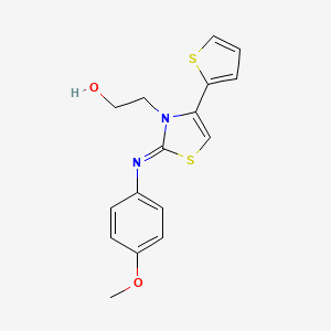 molecular formula C16H16N2O2S2 B2745427 (Z)-2-(2-((4-甲氧基苯基)亚胺)-4-(噻吩-2-基)噻唑-3(2H)-基)乙醇 CAS No. 928199-33-1
