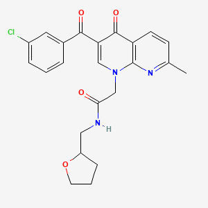 molecular formula C23H22ClN3O4 B2745439 2-(3-(3-chlorobenzoyl)-7-methyl-4-oxo-1,8-naphthyridin-1(4H)-yl)-N-((tetrahydrofuran-2-yl)methyl)acetamide CAS No. 894894-86-1