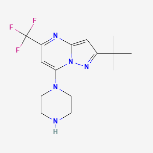 molecular formula C15H20F3N5 B2745446 2-(叔丁基)-7-哌嗪-5-(三氟甲基)吡唑并[1,5-a]嘧啶 CAS No. 516494-46-5