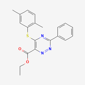 molecular formula C20H19N3O2S B2745454 Ethyl 5-[(2,5-dimethylphenyl)sulfanyl]-3-phenyl-1,2,4-triazine-6-carboxylate CAS No. 338957-18-9