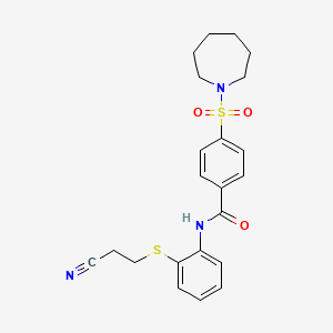 molecular formula C22H25N3O3S2 B2745461 4-(azepan-1-ylsulfonyl)-N-[2-(2-cyanoethylsulfanyl)phenyl]benzamide CAS No. 477497-89-5