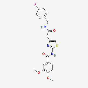 molecular formula C21H20FN3O4S B2745473 N-(4-(2-((4-fluorobenzyl)amino)-2-oxoethyl)thiazol-2-yl)-3,4-dimethoxybenzamide CAS No. 1005308-17-7
