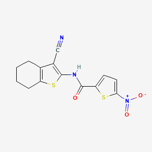 molecular formula C14H11N3O3S2 B2745480 N-(3-cyano-4,5,6,7-tetrahydro-1-benzothiophen-2-yl)-5-nitrothiophene-2-carboxamide CAS No. 328038-41-1