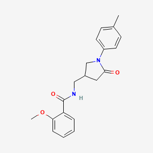 molecular formula C20H22N2O3 B2745481 2-methoxy-N-((5-oxo-1-(p-tolyl)pyrrolidin-3-yl)methyl)benzamide CAS No. 954675-72-0