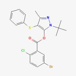 molecular formula C21H20BrClN2O2S B2745486 1-(tert-butyl)-3-methyl-4-(phenylthio)-1H-pyrazol-5-yl 5-bromo-2-chlorobenzoate CAS No. 851127-06-5
