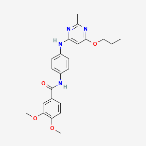 molecular formula C23H26N4O4 B2745490 3,4-二甲氧基-N-(4-((2-甲基-6-丙氧基嘧啶-4-基)氨基)苯基)苯甲酰胺 CAS No. 946355-59-5