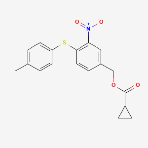 molecular formula C18H17NO4S B2745504 4-[(4-甲基苯基)硫基]-3-硝基苄环丙烷羧酸酯 CAS No. 320424-05-3