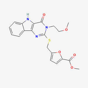 molecular formula C20H19N3O5S B2745505 methyl 5-[[3-(2-methoxyethyl)-4-oxo-5H-pyrimido[5,4-b]indol-2-yl]sulfanylmethyl]furan-2-carboxylate CAS No. 888441-41-6