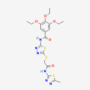 molecular formula C20H24N6O5S3 B2745510 3,4,5-triethoxy-N-[5-[2-[(5-methyl-1,3,4-thiadiazol-2-yl)amino]-2-oxoethyl]sulfanyl-1,3,4-thiadiazol-2-yl]benzamide CAS No. 392319-37-8