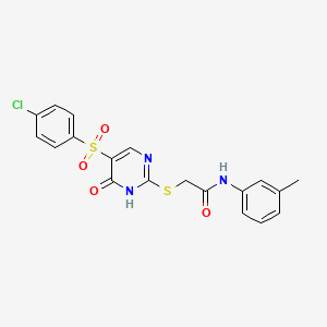 molecular formula C19H16ClN3O4S2 B2745551 2-((5-((4-chlorophenyl)sulfonyl)-6-oxo-1,6-dihydropyrimidin-2-yl)thio)-N-(m-tolyl)acetamide CAS No. 899357-62-1