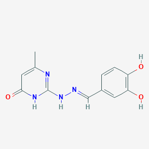 molecular formula C12H12N4O3 B2745557 3,4-二羟基苯甲醛 (4-甲基-6-氧代-1,6-二氢嘧啶-2-基)肼酮 CAS No. 303024-34-2