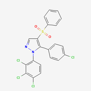 molecular formula C21H12Cl4N2O2S B2745559 4-(Benzenesulfonyl)-5-(4-chlorophenyl)-1-(2,3,4-trichlorophenyl)pyrazole CAS No. 318951-62-1