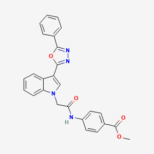 molecular formula C26H20N4O4 B2745561 甲酸甲酯 4-(2-(3-(5-苯基-1,3,4-噁二唑-2-基)-1H-吲哚-1-基)乙酰氨基)苯甲酸酯 CAS No. 1021074-52-1