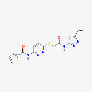 molecular formula C15H14N6O2S3 B2745564 N-(6-((2-((5-乙基-1,3,4-噻二唑-2-基)氨基)-2-氧代乙基)硫)吡啶并[2,3-d]噻嗪-3-基)噻吩-2-甲酰胺 CAS No. 1021062-01-0