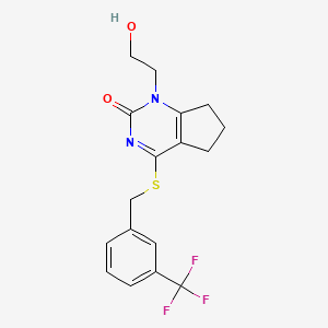 molecular formula C17H17F3N2O2S B2745567 1-(2-hydroxyethyl)-4-((3-(trifluoromethyl)benzyl)thio)-6,7-dihydro-1H-cyclopenta[d]pyrimidin-2(5H)-one CAS No. 920164-86-9