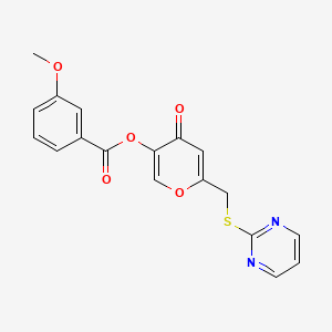 molecular formula C18H14N2O5S B2745568 [4-Oxo-6-(pyrimidin-2-ylsulfanylmethyl)pyran-3-yl] 3-methoxybenzoate CAS No. 877635-46-6