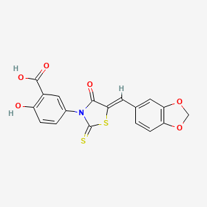 molecular formula C18H11NO6S2 B2745570 (Z)-5-(5-(苯并[d][1,3]二噁噻-5-基甲烯)-4-氧代-2-硫代噻唑烷-3-基)-2-羟基苯甲酸 CAS No. 872696-46-3