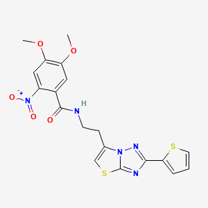 molecular formula C19H17N5O5S2 B2745633 4,5-dimethoxy-2-nitro-N-(2-(2-(thiophen-2-yl)thiazolo[3,2-b][1,2,4]triazol-6-yl)ethyl)benzamide CAS No. 897612-45-2
