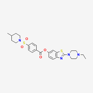 molecular formula C26H32N4O4S2 B2745654 2-(4-Ethylpiperazin-1-yl)benzo[d]thiazol-6-yl 4-((4-methylpiperidin-1-yl)sulfonyl)benzoate CAS No. 952977-49-0