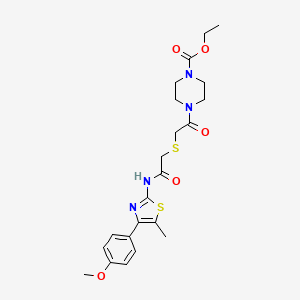 molecular formula C22H28N4O5S2 B2745665 Ethyl 4-(2-((2-((4-(4-methoxyphenyl)-5-methylthiazol-2-yl)amino)-2-oxoethyl)thio)acetyl)piperazine-1-carboxylate CAS No. 681225-33-2