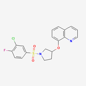 molecular formula C19H16ClFN2O3S B2745671 8-((1-((3-Chloro-4-fluorophenyl)sulfonyl)pyrrolidin-3-yl)oxy)quinoline CAS No. 2034242-27-6