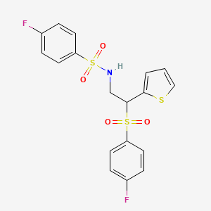 molecular formula C18H15F2NO4S3 B2745674 4-fluoro-N-[2-[(4-fluorophenyl)sulfonyl]-2-(2-thienyl)ethyl]benzenesulfonamide CAS No. 896346-49-9