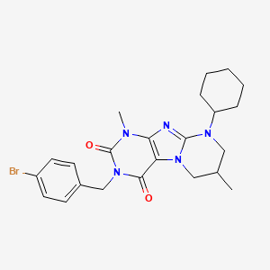 molecular formula C23H28BrN5O2 B2745684 3-(4-bromobenzyl)-9-cyclohexyl-1,7-dimethyl-6,7,8,9-tetrahydropyrimido[2,1-f]purine-2,4(1H,3H)-dione CAS No. 877616-47-2