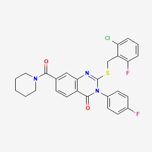 molecular formula C27H22ClF2N3O2S B2745689 2-((2-氯-6-氟苄基)硫)-3-(4-氟苯基)-7-(哌啶-1-甲酰)喹唑并[3H]-酮-4(3H)-酮 CAS No. 1115368-10-9