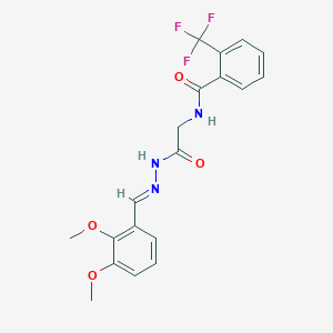 molecular formula C19H18F3N3O4 B2745692 (E)-N-(2-(2-(2,3-dimethoxybenzylidene)hydrazinyl)-2-oxoethyl)-2-(trifluoromethyl)benzamide CAS No. 391892-58-3