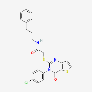 molecular formula C23H20ClN3O2S2 B2745768 2-{[3-(4-chlorophenyl)-4-oxo-3,4-dihydrothieno[3,2-d]pyrimidin-2-yl]sulfanyl}-N-(3-phenylpropyl)acetamide CAS No. 931951-60-9