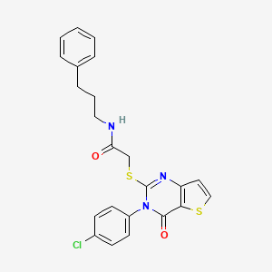 molecular formula C23H20ClN3O2S2 B2745768 2-{[3-(4-氯苯基)-4-氧代-3,4-二氢噻吩[3,2-d]嘧啶-2-基]硫代}-N-(3-苯基丙基)乙酰胺 CAS No. 931951-60-9