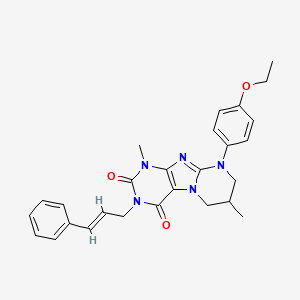 molecular formula C27H29N5O3 B2745779 3-cinnamyl-9-(4-ethoxyphenyl)-1,7-dimethyl-6,7,8,9-tetrahydropyrimido[2,1-f]purine-2,4(1H,3H)-dione CAS No. 873076-36-9
