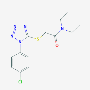 molecular formula C13H16ClN5OS B274581 2-{[1-(4-chlorophenyl)-1H-tetraazol-5-yl]sulfanyl}-N,N-diethylacetamide 