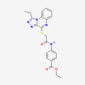 molecular formula C22H21N5O3S B2745811 乙酸-4-({[(1-乙基[1,2,4]三氮杂[4,3-a]并[1,2,4]三唑[4,3-a]喹啉-4-基)硫基]乙酰}氨基)苯甲酸酯 CAS No. 1189703-35-2