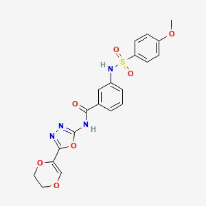 molecular formula C20H18N4O7S B2745818 N-(5-(5,6-dihydro-1,4-dioxin-2-yl)-1,3,4-oxadiazol-2-yl)-3-(4-methoxyphenylsulfonamido)benzamide CAS No. 886900-25-0
