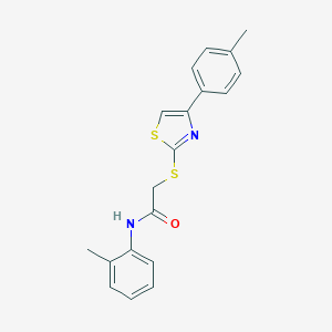 molecular formula C19H18N2OS2 B274584 N-(2-methylphenyl)-2-{[4-(4-methylphenyl)-1,3-thiazol-2-yl]sulfanyl}acetamide 