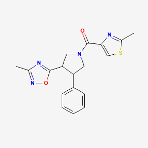 molecular formula C18H18N4O2S B2745840 (3-(3-Methyl-1,2,4-oxadiazol-5-yl)-4-phenylpyrrolidin-1-yl)(2-methylthiazol-4-yl)methanone CAS No. 1904408-92-9