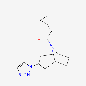 molecular formula C14H20N4O B2745841 1-((1R,5S)-3-(1H-1,2,3-triazol-1-yl)-8-azabicyclo[3.2.1]octan-8-yl)-2-cyclopropylethan-1-one CAS No. 2310083-65-7