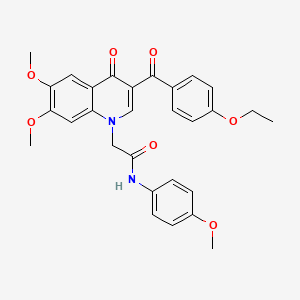 molecular formula C29H28N2O7 B2745860 2-[3-(4-ethoxybenzoyl)-6,7-dimethoxy-4-oxoquinolin-1-yl]-N-(4-methoxyphenyl)acetamide CAS No. 872198-67-9