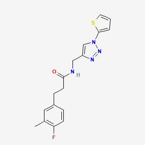 molecular formula C17H17FN4OS B2745861 3-(4-fluoro-3-methylphenyl)-N-((1-(thiophen-2-yl)-1H-1,2,3-triazol-4-yl)methyl)propanamide CAS No. 2319839-33-1