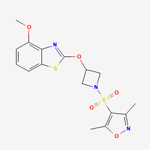 molecular formula C16H17N3O5S2 B2745871 4-((3-((4-Methoxybenzo[d]thiazol-2-yl)oxy)azetidin-1-yl)sulfonyl)-3,5-dimethylisoxazole CAS No. 1421481-08-4