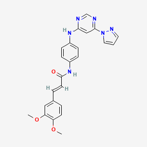 molecular formula C24H22N6O3 B2745873 (E)-N-(4-((6-(1H-pyrazol-1-yl)pyrimidin-4-yl)amino)phenyl)-3-(3,4-dimethoxyphenyl)acrylamide CAS No. 1173317-58-2