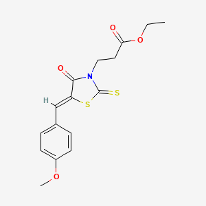 molecular formula C16H17NO4S2 B2745877 乙酸3-[(5Z)-5-[(4-甲氧基苯基)甲亚基]-4-酮-2-硫代-1,3-噻唑啉-3-基]丙酯 CAS No. 265098-83-7