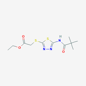 molecular formula C11H17N3O3S2 B2745879 Ethyl 2-((5-pivalamido-1,3,4-thiadiazol-2-yl)thio)acetate CAS No. 392317-60-1